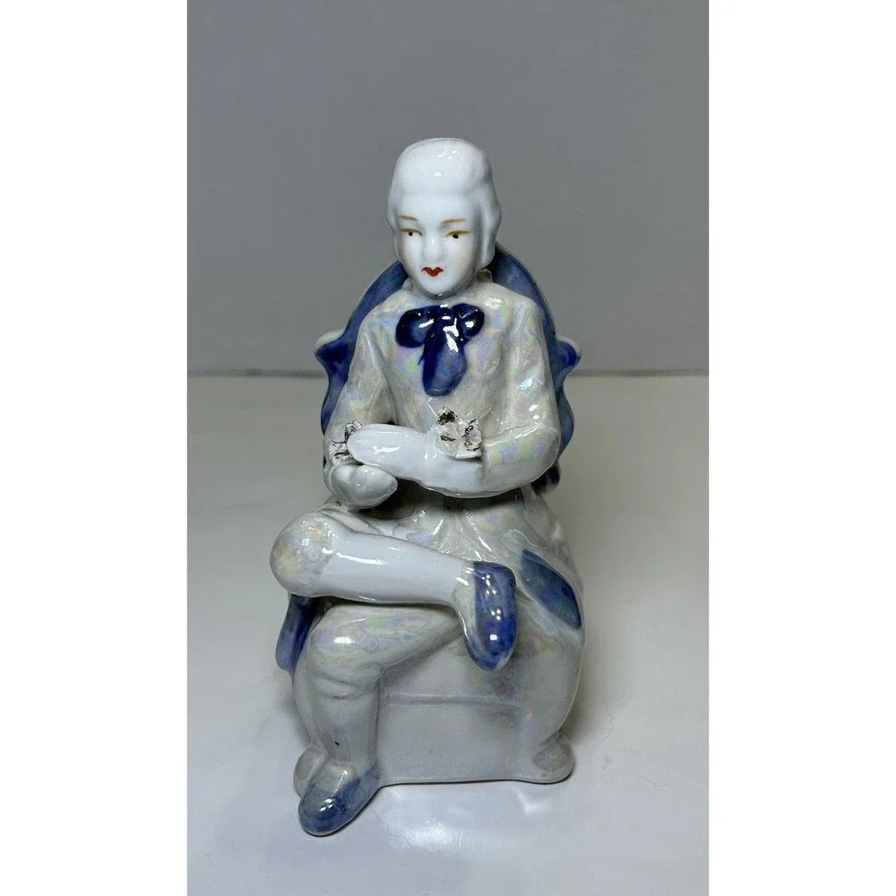Vintage Victorian/Colonial Iridescent Porcelain Couple Having Tea (3 Pc Set)
